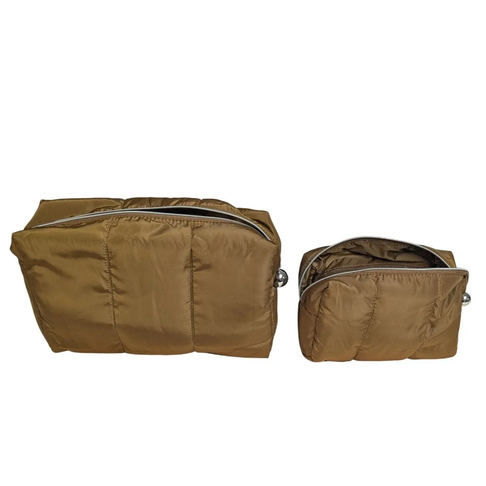 Jenny Bird Puffy Cosmetic Travel Bag Set OS‎ Bronze Brown Quilted Waterproof